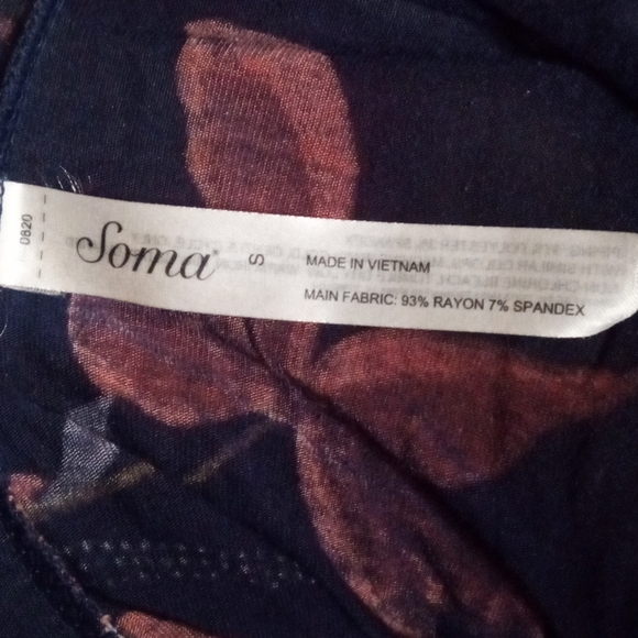 Soma Floral Navy Blue Button Semi Ruched Front Long Sleeve Blouse Cover Up Small - Picture 6 of 7